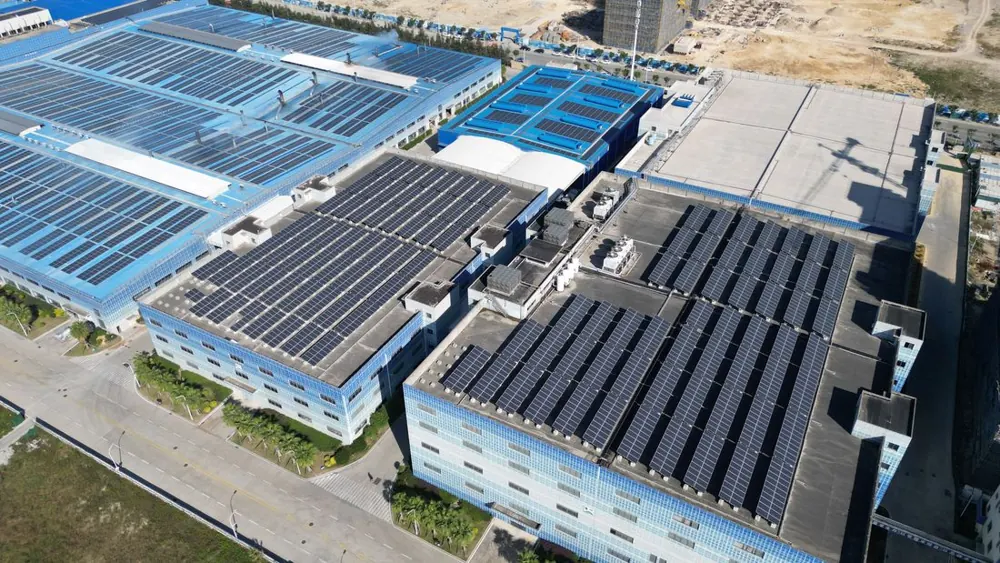 Solar panels on industrial rooftops