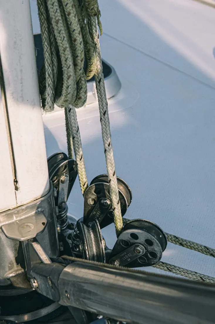 Rope and winch on a boat deck