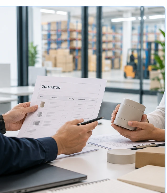 Business owner reviewing supplier documents