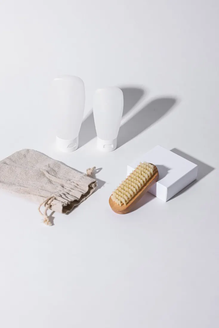 Household bottles, brush and fabric accessories