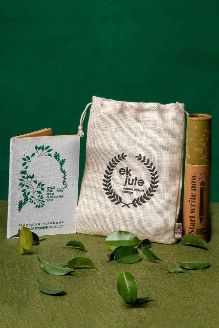 Fabric gift bag and notebook
