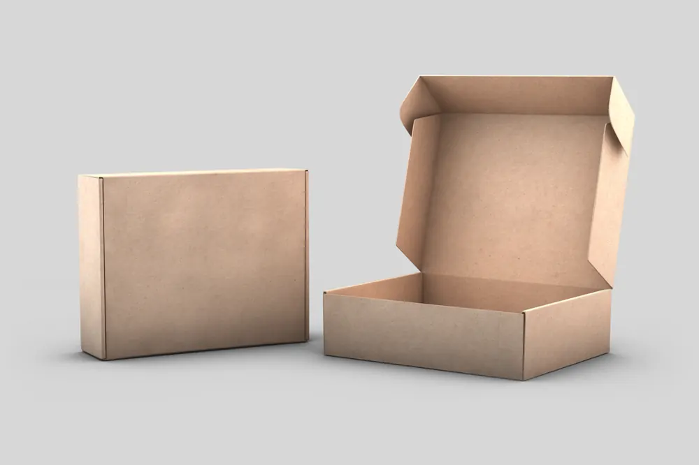 Plain cardboard boxes on a white surface